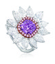 A 1.35-carat fancy purple coloured diamond ring unveiled at the tradeshow.