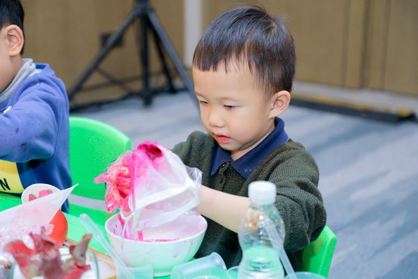 分享会现场小朋友体验智趣植物小实验收获“聪慧的头脑”