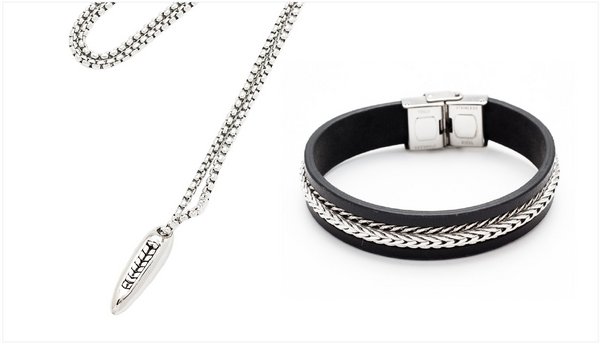 由深圳市胜丰饰品有限公司制作的不锈钢颈链和男士手链