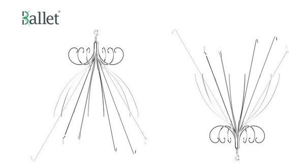 左图：芭蕾滤器经颈正向置入时的形态 右图： 芭蕾滤器经股倒置置入时的形态