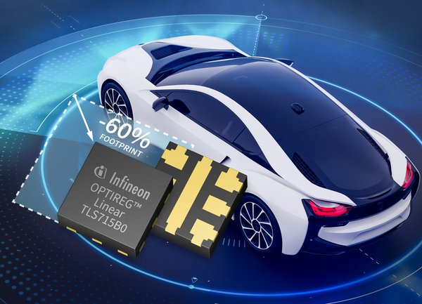 Thanks to a dedicated automotive flip-chip technology, the footprint of the OPTIREG™ TLS715B0NAV50 is more than 60 percent smaller than that of a reference product.