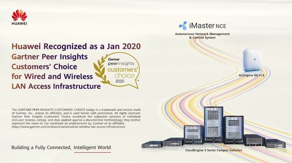 華為園區網絡榮獲2020年1月Gartner Peer Insights有線與無線局域網絡基礎架構「客戶之選」榮譽稱號