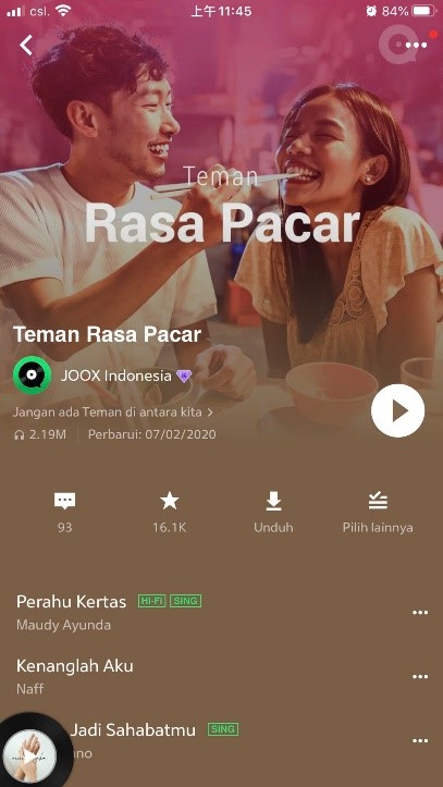 JOOX users in Indonesia, can now have unlimited access to all Dangdut no matter they are VIP or free users. The JOOX team has also curated playlists of local love songs for Valentine’s Day.
