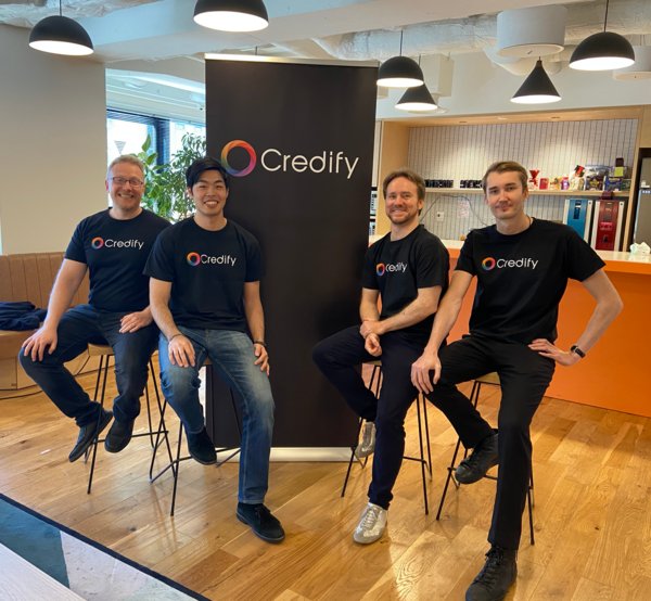 Credify team of Maurizio Raffone, Shuichi Nagao, Makoto Tominaga, and Rasmus Kütt in the office of Kernel in Tokyo