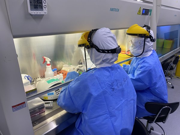药明奥测旗下医检所检验人员正在提取新冠病毒核酸