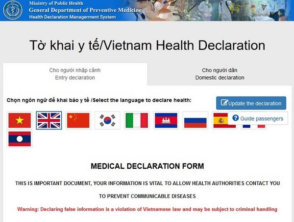 Visitors can fill the medical declaration form online using Viettel built system