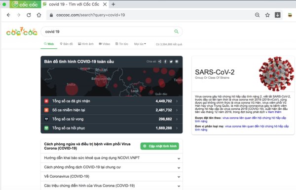 COVID-19 search page on CocCoc receives 250,000 queries/day