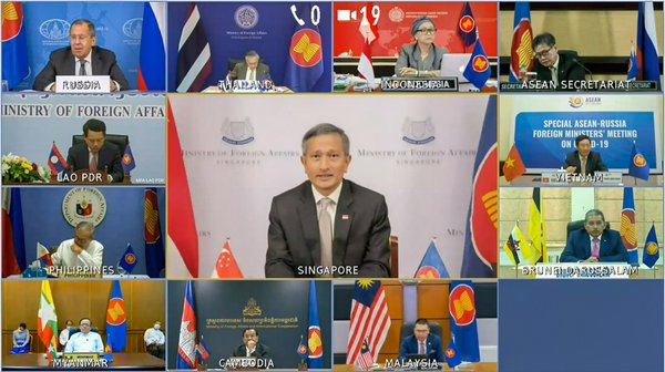Minister for Foreign Affairs Dr Vivian Balakrishnan at the Videoconference for the Special ASEAN-Russia Foreign Ministers’ Meeting on COVID-19 [Photo Credit: Ministry of Foreign Affairs]