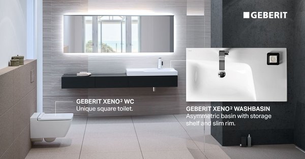 The Geberit Xeno2 bathroom collection is synonymous with design minimalism with its square water closets and iconic asymmetric washbasins.