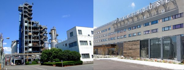 Left: Plastic recycle plant in Showa Denko Kawasaki Right: The pure hydrogen fuel cell system “H2Rex(TM)” that was implemented at the Kawasaki King Skyfront Tokyu REI Hotel