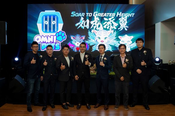 From left: Whale Media Co-Founder Austin Kong; OMC Group CFO Jack Tan; Whale Media Co-Founder TC Tang; OMC Group's CEO Jack Lee, MD Albert Khor, COO Daniel Lee and CTO Sylvester Lee at the launch of Omni Pet.