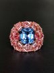 Rare fancy vivid 8.0 carats blue diamond set on bed of fancy vivid pink diamonds by Bellagraph