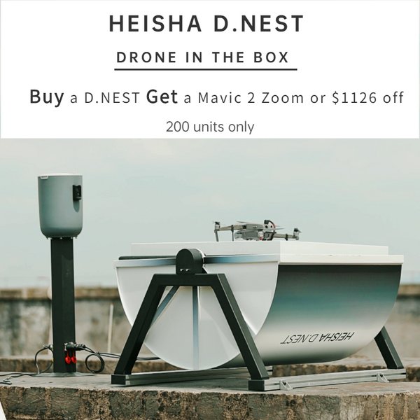 HEISHA's D.NEST, a truly automatic drone-in-the-box hardware platform, which is compatible with DJI drones, open-source project drones and vertical take-off and landing (VTOL) aircraft. HEISHA has inventory at present and is capable of mass production for standard products.