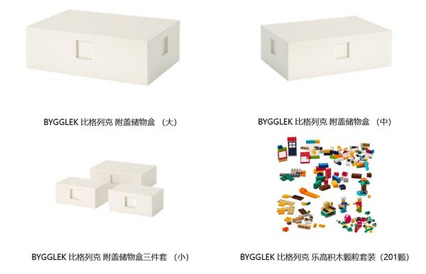 BYGGLEK比格列克系列内含四款储物盒及一款乐高积木颗粒套装