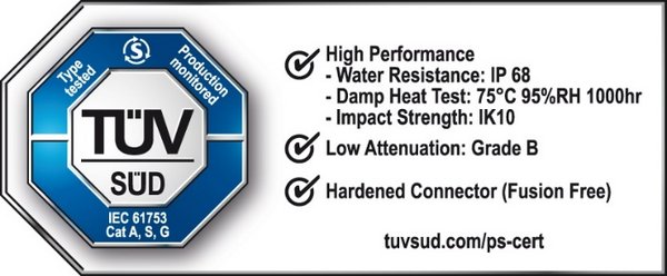 无源光纤网络产品高性能全球认证标志 TUV SUD Global Mark for Passive Fibre Optic Products