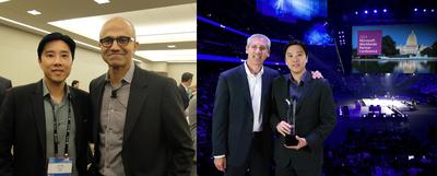 A WINNING PARTNERSHIP: LEFT: Ivan Teh, Fusionex Managing Director, with Satya Nadella, CEO of Microsoft during the private Microsoft Awards Reception, where the world's top Microsoft partners were invited to an exclusive, invitation-only event in Washington DC, United States; RIGHT: Ivan Teh with Phil Sorgen, Corporate Vice President, Microsoft Worldwide Partner Group, at the prestigious award ceremony during the 2014 Microsoft Worldwide Partner Conference held in Washington DC, United States