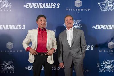 Sylvester Stallone and Arnold Schwarzenegger walk the red carpet at The Venetian Macao Friday for Asia's only special screening of their latest blockbuster film, The Expendables 3.