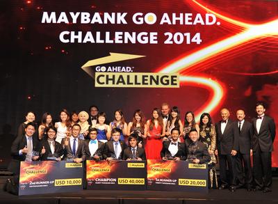 The top-placed teams pose with their cheques at the gala dinner and awards presentation in Kuala Lumpur, marking the end of the week-long International Grand Final of the Maybank GO. Ahead Challenge 2014