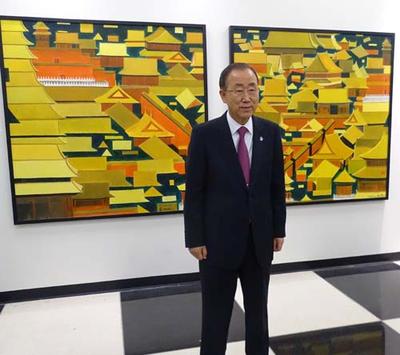 中国著名诗人画家严阵《中国故事》个人画展在联合国展出