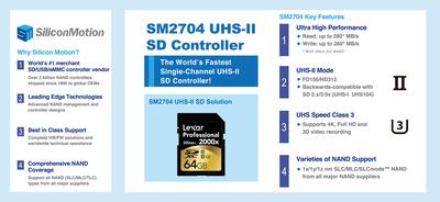 SM2704是较高规格、最具经济效益的UHS-II单通道SD卡主控