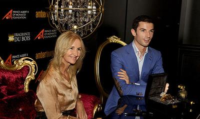 Sonia Irvine and Alexander Rossi at the launch of Oud Amber Intense at Fragrance Du Bois.