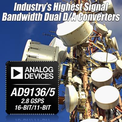 ADI 双通道16位 DAC 实现行业较高信号带宽