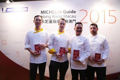 Temptations of StarWorld Hotel, Terrazza, Gosto Myung Ga and Saffron of Galaxy Macau appeared in MICHELIN Guide Hong Kong and Macau 2015. The award-winning chefs (from left) Suonggi You, Mario Fernandes Gil, Joe Chan and Gleb Snegin attended the press conference and launching ceremony of MICHELIN Guide.