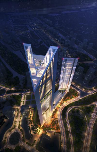 The six Schindler double-deck elevators serving the new VietinBank headquarters in Hanoi will travel at the high speed of 10m/s, which will be the fastest double-deck elevator in Vietnam. Photo credit: Foster + Partners 
