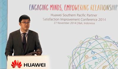 Mr. Wu Gang, President of Southern Pacific Enterprise Business Group, Huawei, speaking at Huawei’s Southern Pacific Partner Satisfaction Improvement Conference 2014, in Bali, Indonesia.