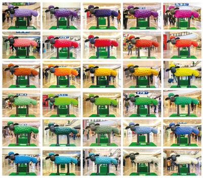 30 pantone-colored Shaun the sheep are littered all over Harbour City.