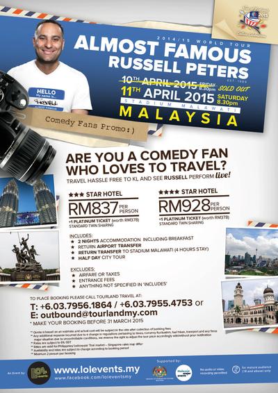 Tour Packages for the Russell Peters Almost Famous World Tour in Malaysia