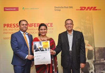 DPDHL Group launches partnership with Teach for Bangladesh to help boost educational opportunities and employability in Bangladesh. (L-R) Nooruddin Chowdhury, Managing Director, DHL Global Forwarding Bangladesh; Maimuna Ahmad, CEO, Teach for Bangladesh; and Desmond Quiah, Managing Director, DHL Express Bangladesh.