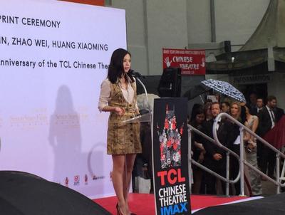 Chinese Actors Zhao Wei and Huang Xiaoming Honored at Handprint Ceremony at TCL Chinese Theatre in Hollywood