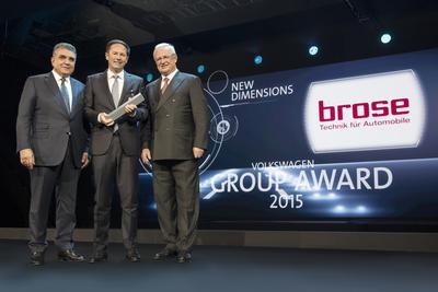 The Volkswagen Group awards ceremony honoring the company's best suppliers. From left: Dr. Francisco Javier Garcia Sanz (Member of the Board of Management responsible for Procurement at Volkswagen AG), Jurgen Otto (CEO of the Brose Group) and Prof. Dr. Martin Winterkorn (Chairman of the Board of Management of Volkswagen AG).