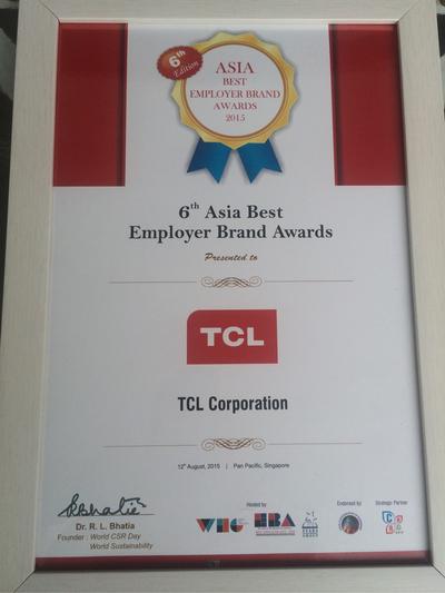 คำบรรยายภาพ - TCL Corporation คว้ารางวัลแบรนด์นายจ้างยอดเยี่ยมแห่งเอเชีย