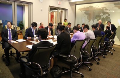 Members of the delegation listen to presentations by U.S. companies at the Free Trade Alliance San Antonio international Facilities