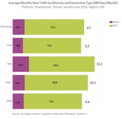 Average Monthly Data Traffic by Ethnicity and Connection Type (MB/User/Month)