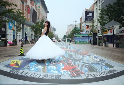 美女在3D场景内拍摄婚纱照
