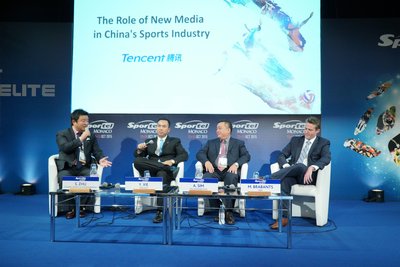 Guests from left to right: Xiaodong Zhu, Founder & CEO of Oceans Sports & Entertainment Inc.; Yuefeng Xie, Tencent General Manager of Sports Business Development and Marketing; Albert Sim, Managing Director of Millwardbrown China; Matthew Brabants, Senior Vice President of NBA Global Media Distribution & Business Operations
