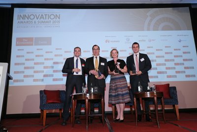(From left to right) The Economist deputy editor Tom Standage facilitated for the winners’ panel with Dr Michael J Sofia, Shannon May and Sam Gellman on the common challenges to innovators in diverse industries.