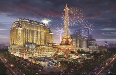 An artist's rendering depicts The Parisian Macao, slated to open in the second half of 2016. Sands China's newest integrated resort prominently features a half-scale replica Eiffel Tower, which topped out Thursday.