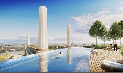 Rooftop Swimming Pool overlooking Battersea Power Station and River Thames