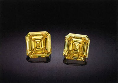 "Golden Light of Argyle" (Yellow diamonds 5.02 carat and 5.01 carat); Jeweller: Glajz-THG, Singapore, Booth J101 Estimated Price: SGD 1,500,000