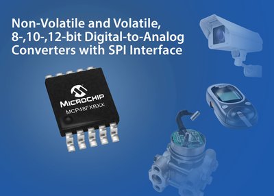 Microchip Non-Volatile and Volatile, 8-, 10-, 12-bit Digital-to-Analog Converters with SPI Interface