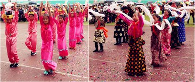 来自云南梁河县的傣族学生和来自四川松潘县的藏族学生盛装参加开幕表演