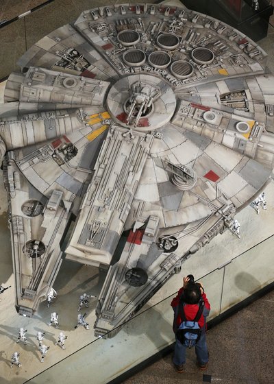 The world’s largest Millennium Falcon mode, at 1:6 scale is also on display at Times Square.