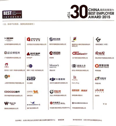 环球网获“2015中国年度最具发展潜力雇主”奖