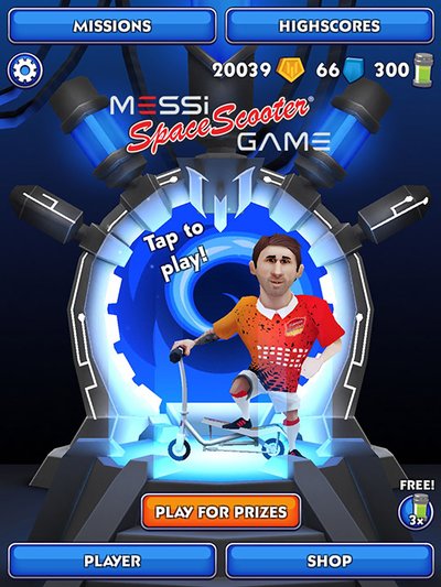 Messi Space Scooter遊戲的開始屏幕