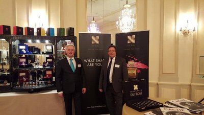 Fragrance Du Bois and Asia Plantation Capital Chief Executive Officer, Gary Crates and Asia Plantation Capital Geneva Channel Manager, Patrick Castagna, at the Four Seasons Hotel des Bergues in Geneva.