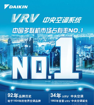 大金VRV 中央空调系统市场占有率强势蝉联中国多联机市场NO.1
